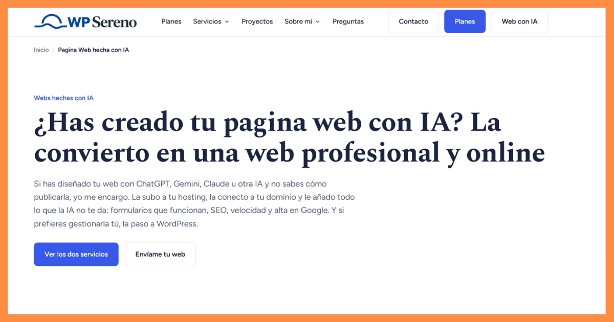 Como publicar una pagina web hecha con IA WP Sereno - Nicola Mostallino - Alocin